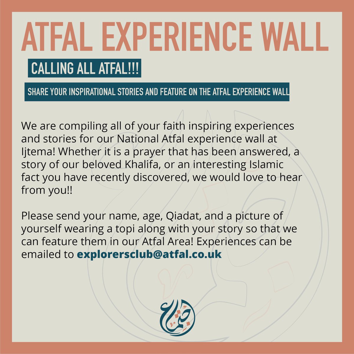 AtfalUK's tweet photo. Send us your inspirational stories to feature on the Ijtema Experience Wall! #HonouringOurPledge https://t.co/Pzmh0Z05dN