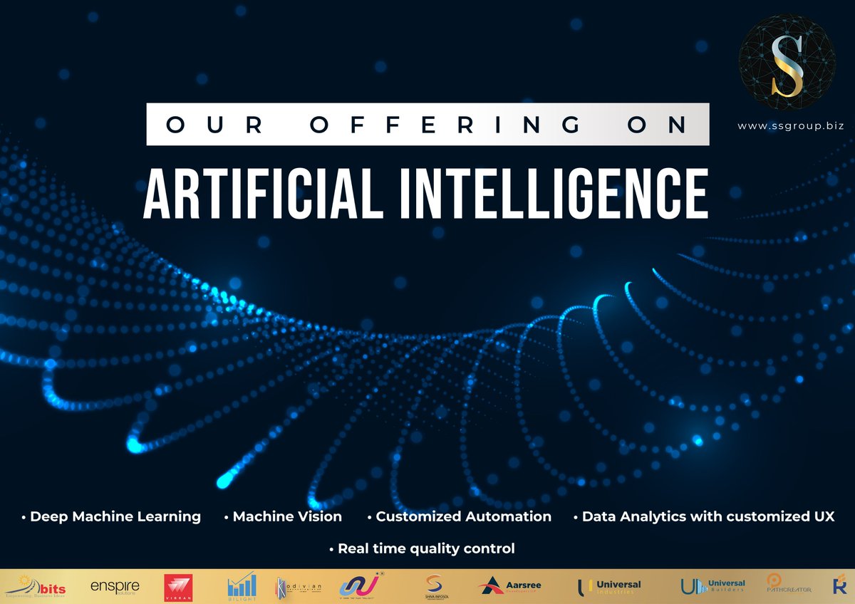 SSGroupCompany1's tweet image. Our Offering on Artificial Intelligence

•Deep Machine Learning
•Machine Vision 
•Customized Automation 
•Data Analytics with customized UX
•Real time quality control

#SSGroup #ArtificialIntelligence #DeepMachineLearning #machinelearning #automation #dataanalytics #quality
