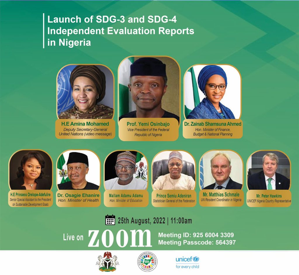 SDGRadioNG's tweet photo. #HappeningNow
Panel session
#LaunchSDG3and4Reports by H.E. VP @ProfOsinbajo In Partnership with @FinMinNigeria, @UNICEF_Nigeria @UN_Nigeria
Cc @ossap_sdgs #GoodHealth #WellBeing #QualityEducation #SDGNG #SDGEvaluation #Agenda2030 #GovtAtWorkNG #SDGRadio #SDGRadioNG #BeTheFuture https://t.co/I3FyoOHyQy