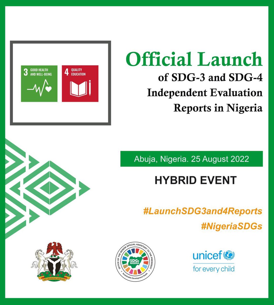 SDGRadioNG's tweet photo. #HappeningNow
Panel session
#LaunchSDG3and4Reports by H.E. VP @ProfOsinbajo In Partnership with @FinMinNigeria, @UNICEF_Nigeria @UN_Nigeria
Cc @ossap_sdgs #GoodHealth #WellBeing #QualityEducation #SDGNG #SDGEvaluation #Agenda2030 #GovtAtWorkNG #SDGRadio #SDGRadioNG #BeTheFuture https://t.co/I3FyoOHyQy