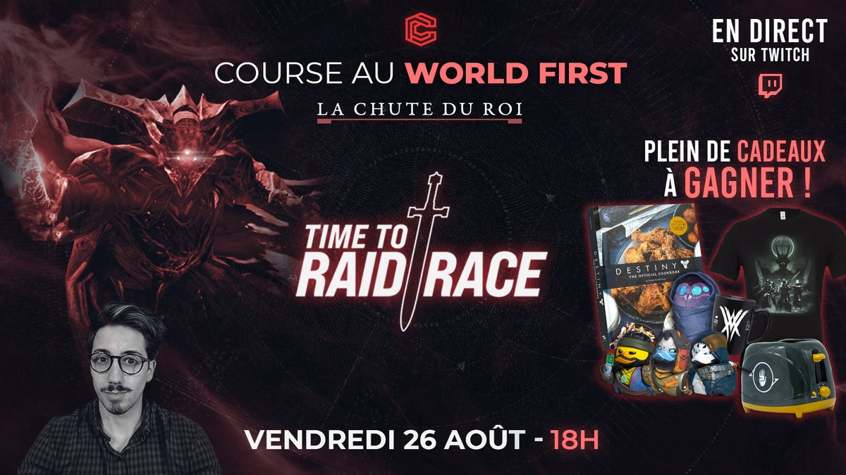 Chunklaw's tweet image. Salut Twitter 🚨

Le nouveau raid de @DestinyGameFR arrive demain !
 
Alors on se prépare pour la soirée Time to Raid Race. 🔥🔥
 
Qui va gagnera le World First on aura bientôt la réponse 👀
#Destiny2 

Rendez vous 26 Août à 18 h ! 😁 twitch.tv/chunklaw