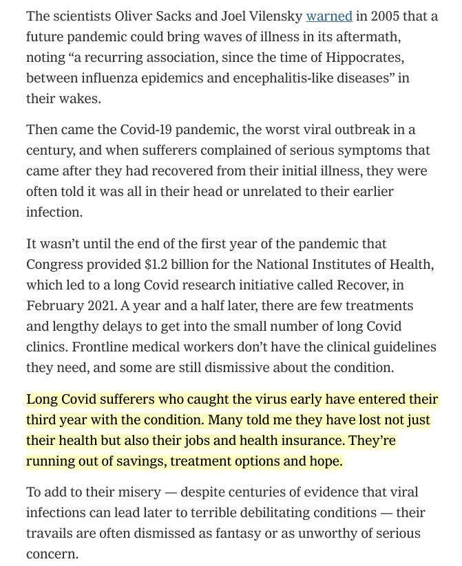 Long Covid sufferers have waited too long for help, and things need to change, *now*.

Research isn't fast or broad enough. Some clinicians still lack awareness, and patients face uphill battles. Vague definitions impede progress. New NYT piece. #LongCovid nytimes.com/2022/08/25/opi…