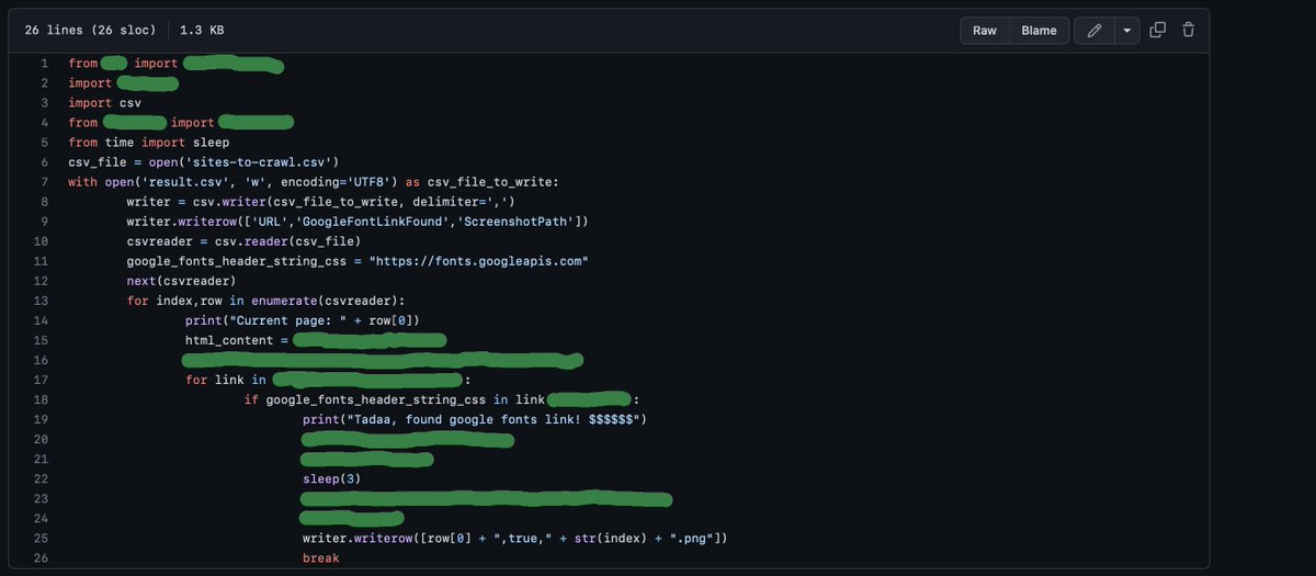 Ich hatte heute 1 Std. Zeit und habe einen web crawler für Google Fonts in Python (26 Zeilen) geschrieben, gäbe es da evtl. eine Idee für ein Geschäftsmodell? Es werden auch automatisiert screenshots gemacht! #dsgvo