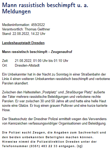 ddwiedersetzen's tweet photo. #Dresden, Linie4, Nacht vom Samstag auf Sonntag (20. auf den 21. August 2022). #Nazi-Parolen #Rassismus #RechteGewalt #DD2008 #DD2108 https://t.co/j8ZiHH0Y9U