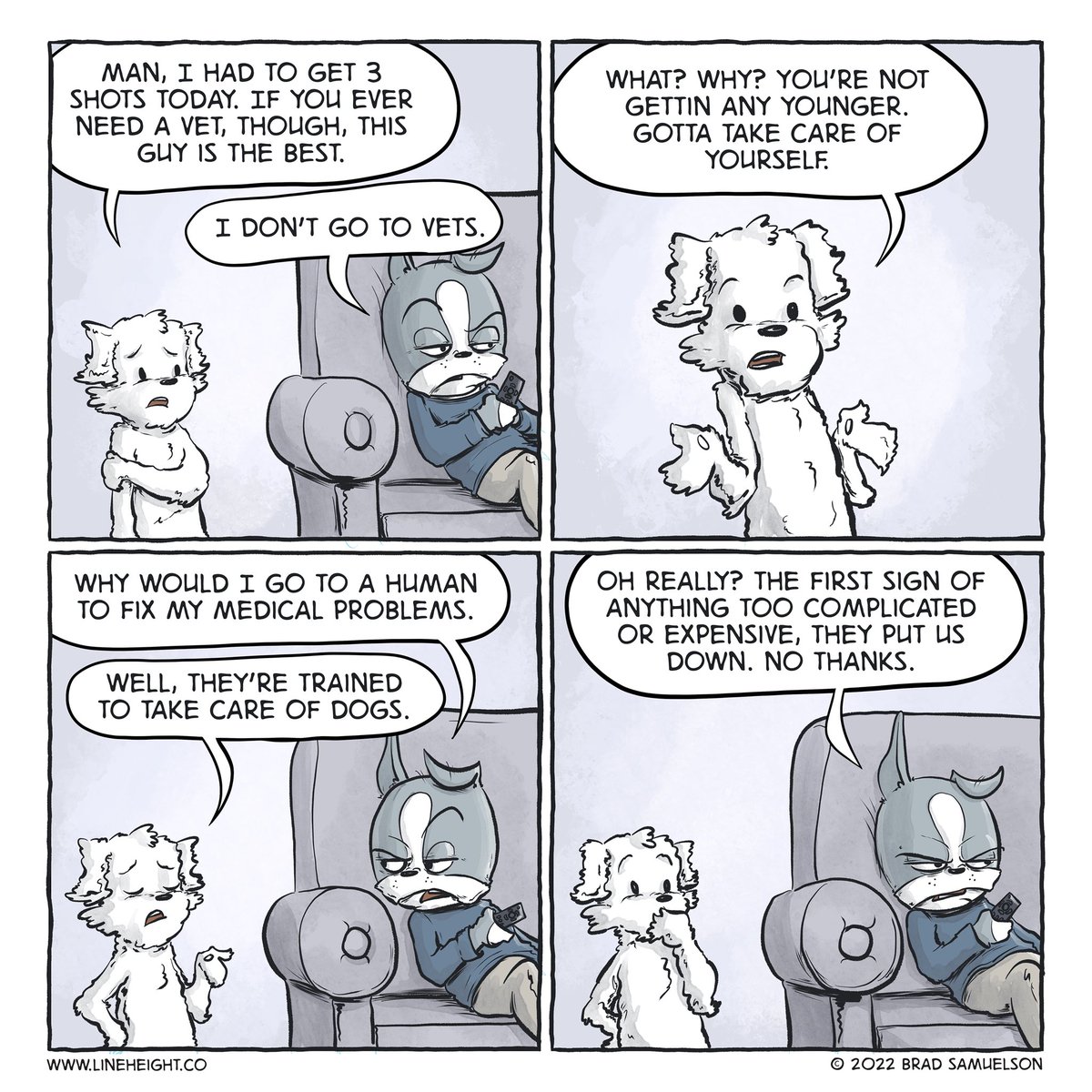 cartoonbradley's tweet photo. new Change Log comic about healthcare
.
.
#comics #webcomics #cartoondogs #comicstrip #humorcomic #dogs #makecomics #procreate #procreatecomics #digitalcartoons https://t.co/Avvbe2ATg7