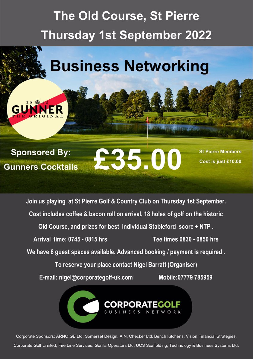UKCorporateGolf's tweet photo. Next event @StPierreHotel sponsored by @GunnersCocktail ............ #gunnerbegreat https://t.co/kARfKiU2lg