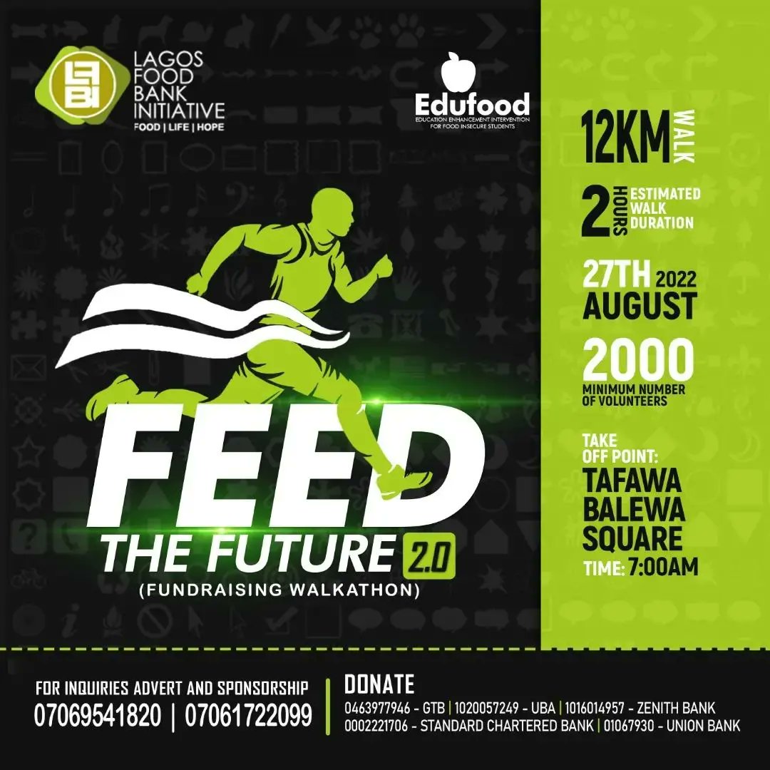 refinedng's tweet photo. Join the Lagos Food Bank @lagosfoodbank Hunger awareness Walkathon 2022
Be the first to see our latest articles by subscribing to our newsletter at
https://t.co/1xjiwJ35O5
#refinedng #foodbank #walkagainsthunger #walkathon2022 https://t.co/2fyM5W9wGy
