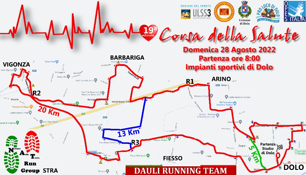 ComuneDolo's tweet photo. Domenica 28 agosto 13^ edizione della #Corsadellasalute2022

Partenza alle ore 8.00 dalla zona degli impianti sportivi di #Dolo https://t.co/6LUVVE95wO