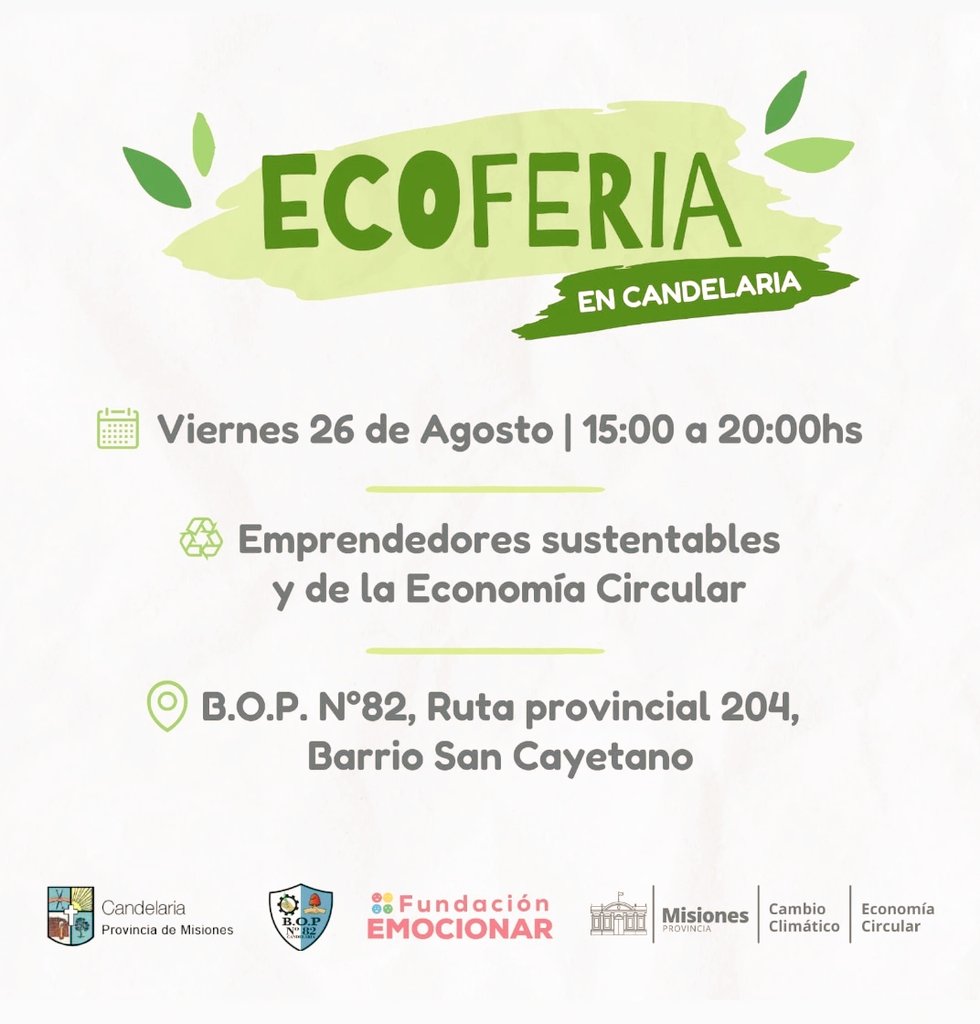 bop_82's tweet photo. ♻️ Este Viernes 26 de Agosto se realizará la primer Ecoferia de Candelaria de 15 a 20 hs, en nuestro colegio. 
@CCMisiones  @linares_cielo @misioneseduca @TerritorioD @primeraedicionw @CGEMisiones @jalbertogalarza https://t.co/HTGjIxsXmI