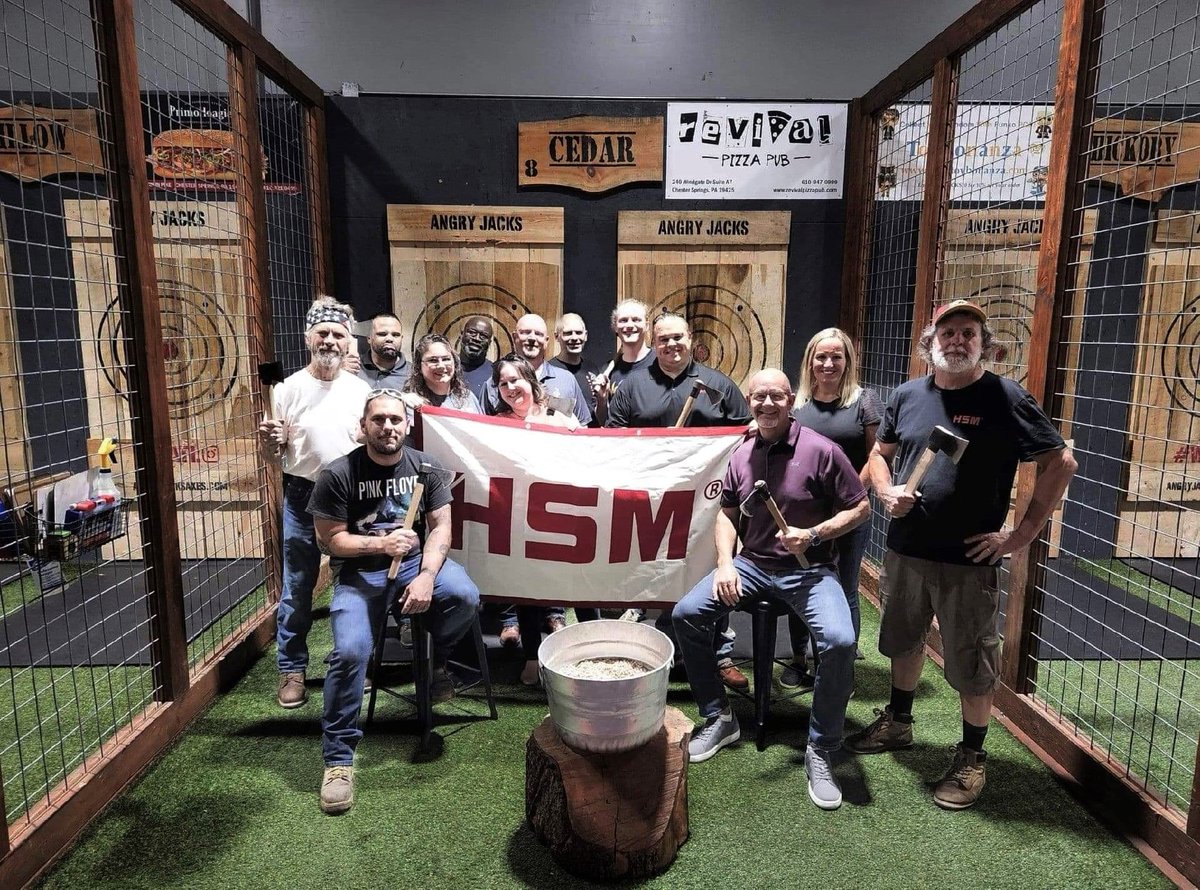 HSMofAmericaLLC's tweet photo. Last night some of our team got together to relax and throw an axe! We also celebrated Pete's 20th anniversary with HSM, congratulations Pete and thank you for all of your hard work and dedication!

#team #chopchop #summerparty https://t.co/uZtUqfV04a