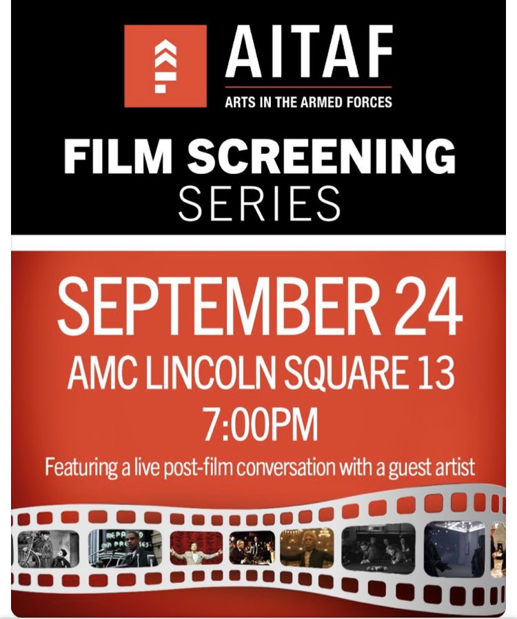 EvanGuzman24's tweet photo. Save the date! September 24th - #AITAF 2022 Film Screening in NYC! Previous guests have included: Laurence Fishburne (THE HUSTLER), Tom Hanks (2001: A SPACE ODYSSEY), William Jackson Harper (MALCOLM X) and Laura Linney (SLAP SHOT). Exclusively for Veterans and their guests. https://t.co/AhZ8apzIEc