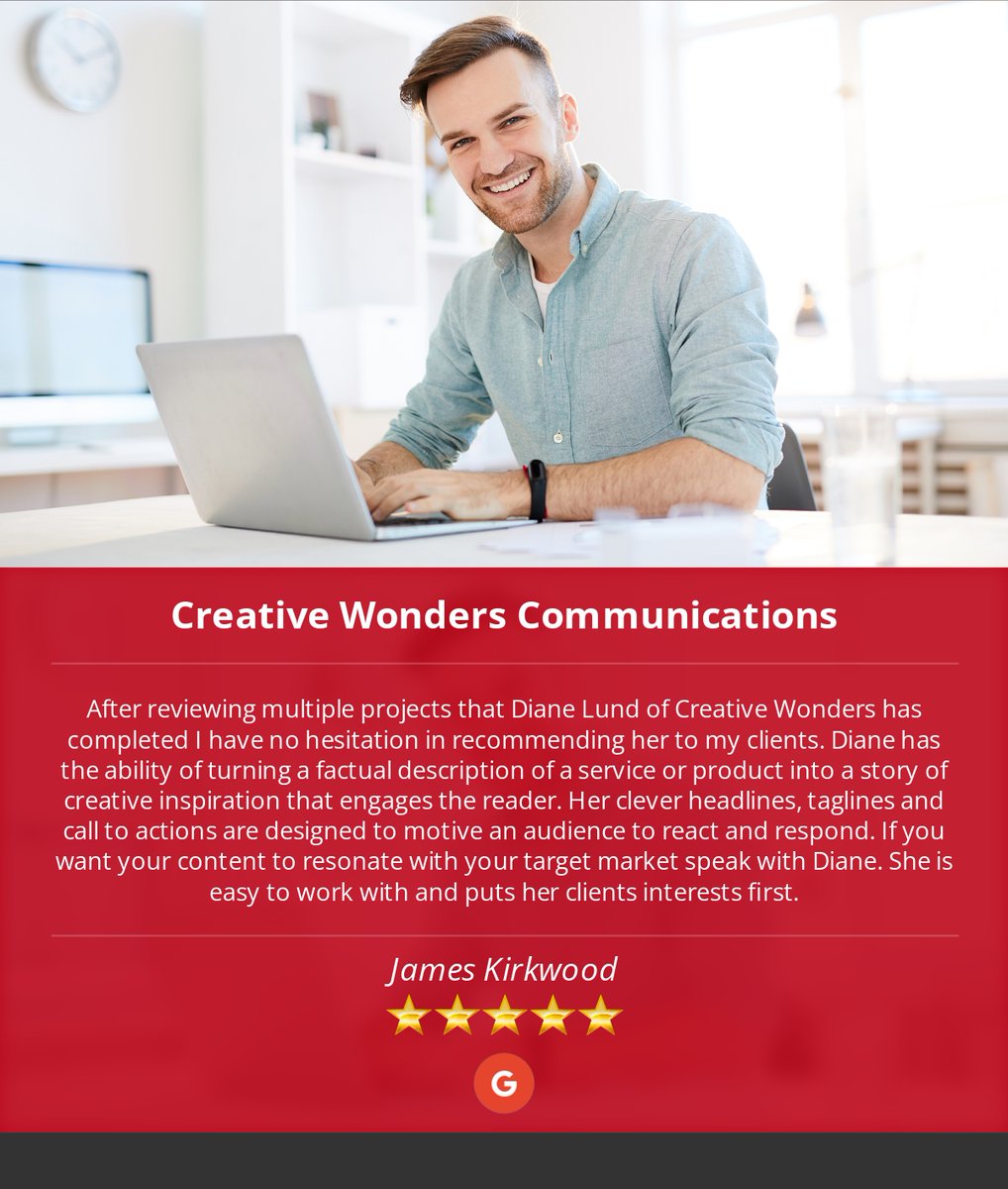 CreativeWonders's tweet photo. 5 Star: James K. "After reviewing multiple projects that Diane Lund of Creative Wonders has completed I have no..." https://t.co/s7tEuR9MM2 https://t.co/m5lVWzKOiF