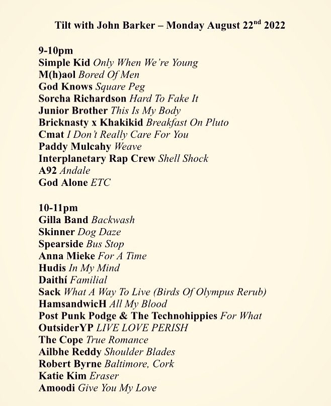JohnBarkerTilt's tweet photo. Listen back to the first ‘Tilt with John Barker’ on @dublincityfm featuring two hours of the best new releases plus introductions from each member of Team Tilt 📻

https://t.co/gmcsgW6a4O https://t.co/4GSHn3ssut