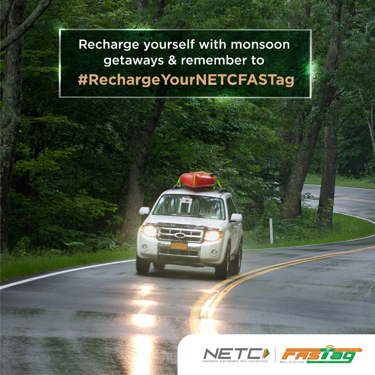 FASTag_NETC's tweet photo. Monsoons without a staple getaway are like long drives without NETC FASTag! So, pack your bags, gather the gang, and #RechargeYourNETCFastag! https://t.co/2KB1bZGfpK