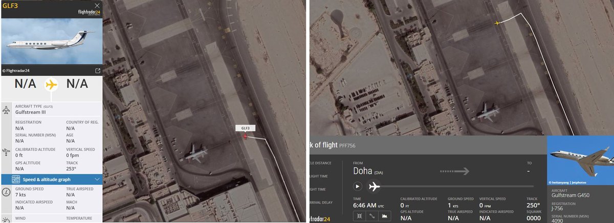 avischarf's tweet photo. Prob just a coincidence:
🇵🇰 Pakistan PM Sharif arrived Doha on Tuesday on army jet J-756 - here on the right.

🇮🇱 On Wednesday, ex-playboy jet turned Mossad special missions jet (n467am), arrived from Israel and parked right next door. Left after 9 hours.

Sharif left Thursday am https://t.co/X5thXEAXUf