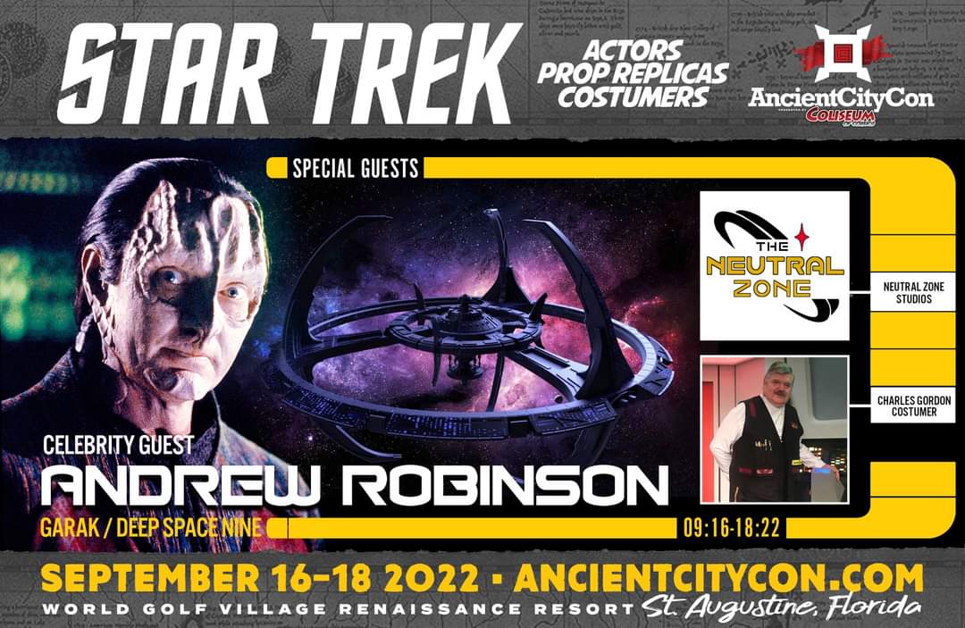 Star Trek fans don't miss this FANtastic line up at Ancient City Con 2022 featuring Garak himself, Andrew Robinson! Tickets for Ancient City Con 2022 are on sale now at AncientCityCon.com #StarTrek #deepspacenine #garak #hellraiser #pumpkinhead #childsplay3 #dirtyhary