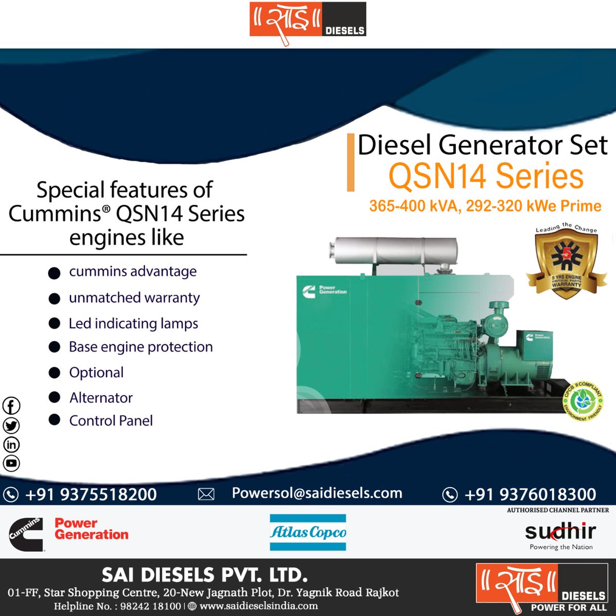 DieselsSai's tweet photo. Diesel Generator Set
QSN SERIES
365-400 KVA
#saidiesels #SUDHIR #powerGeneration #cummins #cumminspower #atlascopco #simpleoperation #ecofriendly #sudhirpoweringthenation #energy #saveenergy #largestnetwork #QSNSERIES #environmentfriendlypower #rajkot #gujarat https://t.co/1WRFKrRUsF