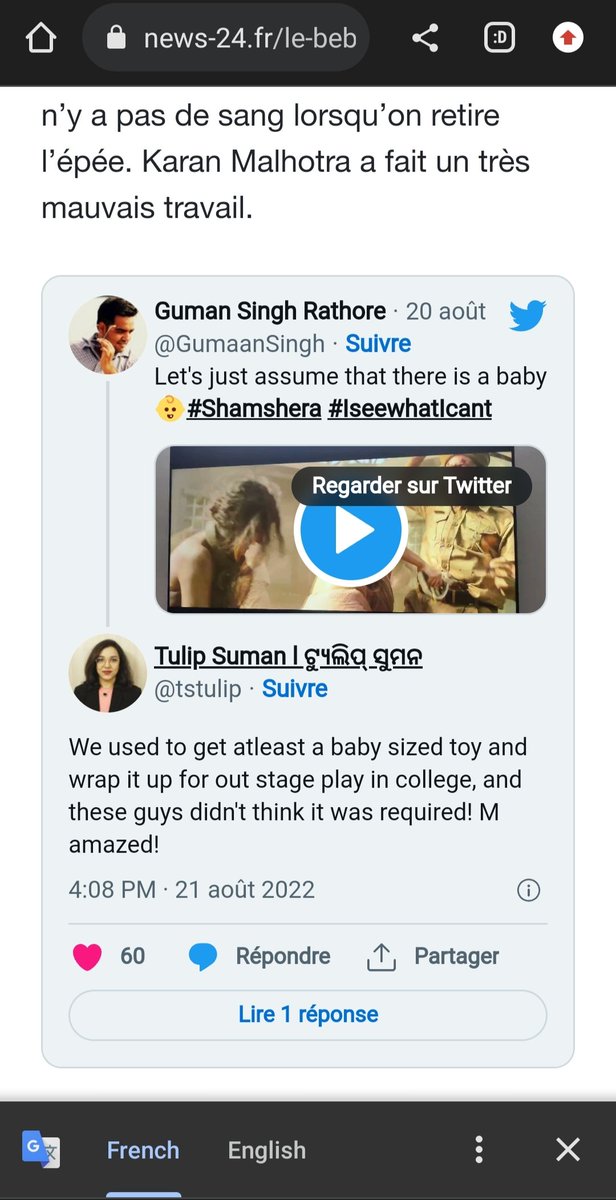 tstulip's tweet photo. My tweet abt the #babygoofup in the #movie #Shamshera also got featured in @EconomicTimes @News24France @Koimoi #menxp @MashableIndia @IndianExpress @ScoopWhoop and @ndtv  😁😁😁
#tulipsuman #shatadal #tuliptweets https://t.co/ubYohLJXbr