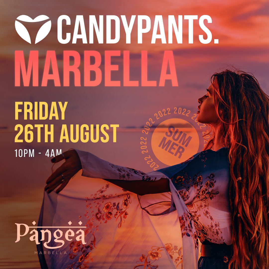 CandyPants are back for another fun filled Friday night, tomorrow, 26th August.. &amp; This time it’s a Bank Holiday special! 🥳

Book Now: 📩

#pangeamarbella #pangea #marbella #summer #summer2022 #marbs #marbs2022 #puertobanus #lété #fete #augustbankholiday #candypants