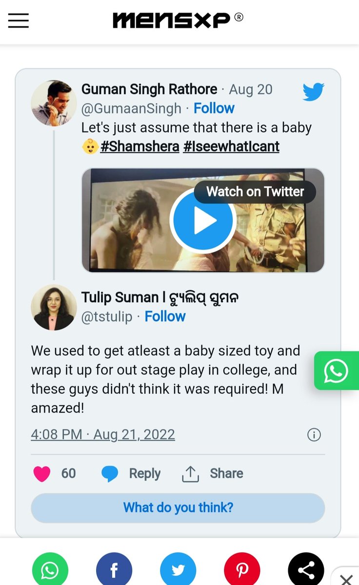 tstulip's tweet photo. My tweet abt the #babygoofup in the #movie #Shamshera also got featured in @EconomicTimes @News24France @Koimoi #menxp @MashableIndia @IndianExpress @ScoopWhoop and @ndtv  😁😁😁
#tulipsuman #shatadal #tuliptweets https://t.co/ubYohLJXbr