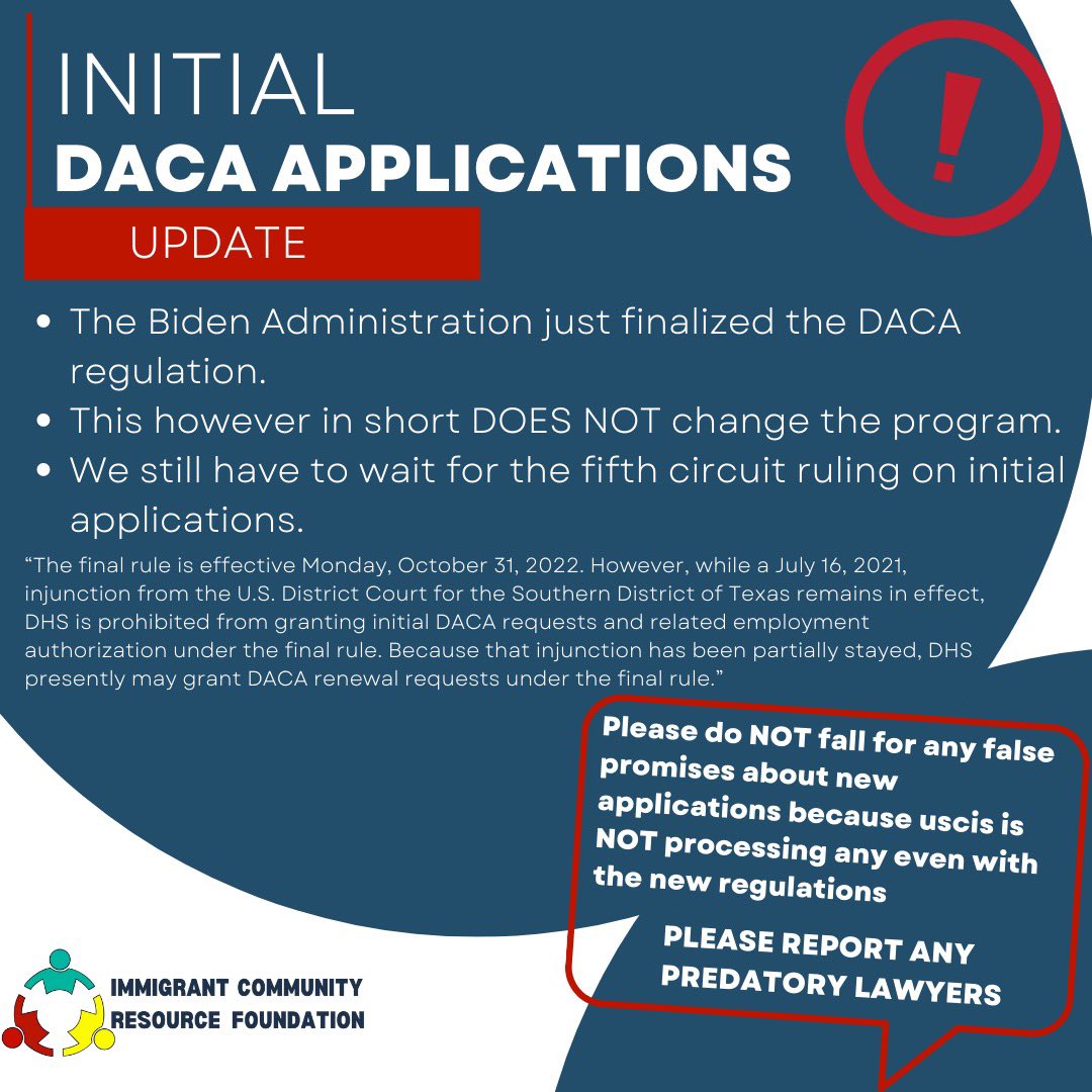 ICRFoundation_'s tweet photo. 🚨🚨 UPDATE 
This an update regarding new DACA applications

🚨🚨 ACTUALIZACIÓN 
Esto es una actualización sobre las nuevas solicitudes de DACA. https://t.co/cFNJRG65bs