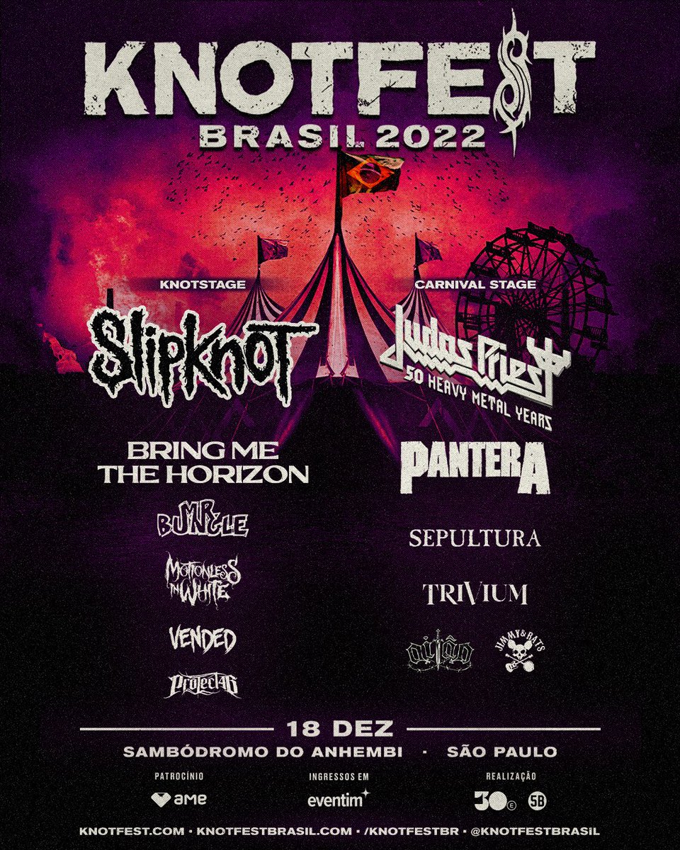 KNOTFEST's tweet photo. SOUTH AMERICA! 

The first ever Knotfest Roadshow in Argentina, @KnotfestBR and @knotfestchile with @slipknot and @knotfestco with @judaspriest @Pantera and @bmthofficial

December 2022 https://t.co/9kHhy8tpZw