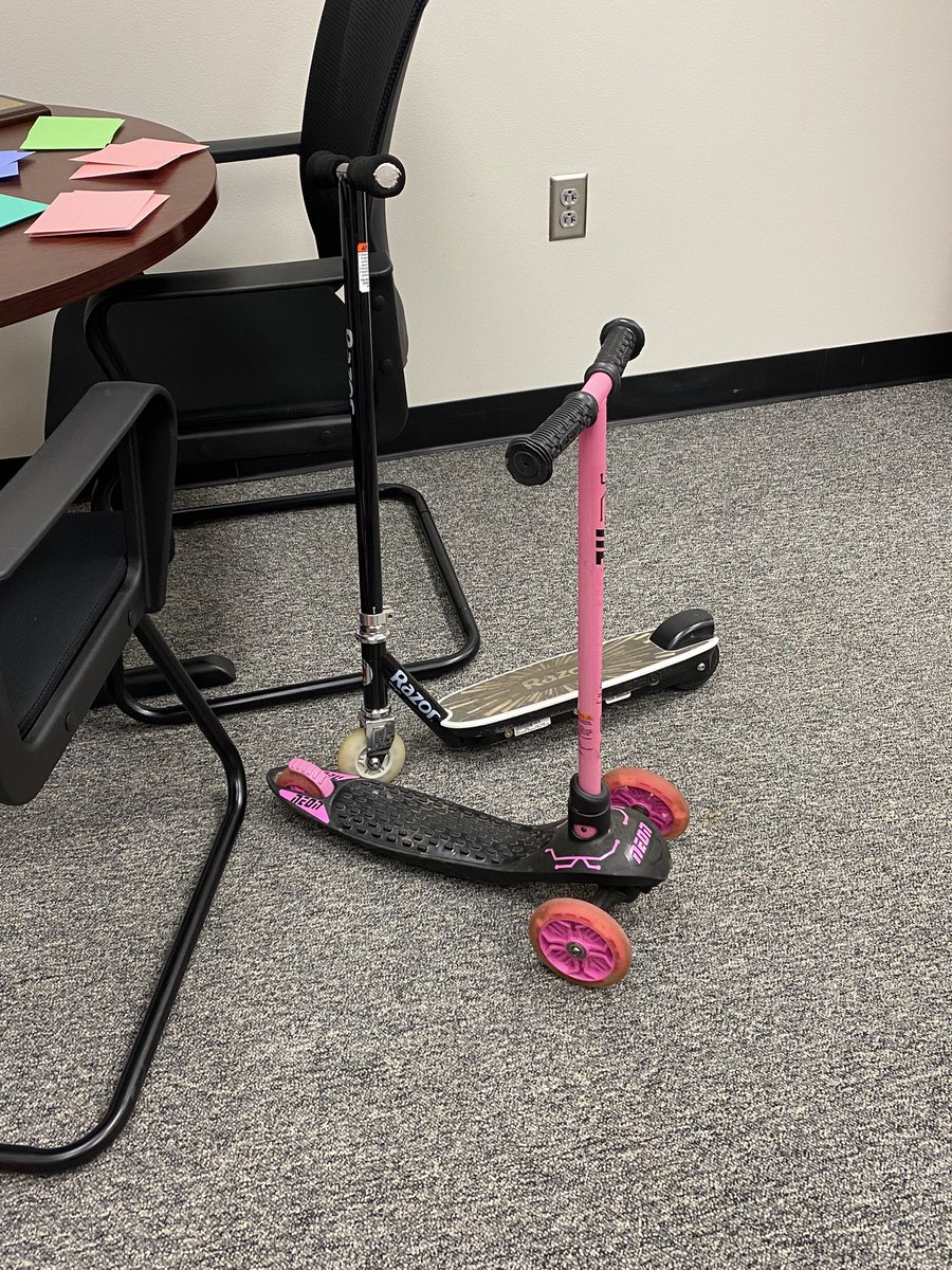 MrsLKasperbauer's tweet photo. Most important task I’ve taken on instructional coach so far:
- Stealing my kids’ scooters for a physics teacher to borrow for a lesson 😂 https://t.co/bRGKDfuwD5