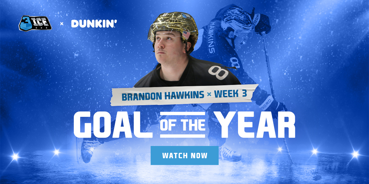 3IceHockey's tweet photo. 🥁  Our 1st Annual #3ICE Goal of the Year goes to... 🥁 @B_Hawkins17! It was an insane #Week3 goal and even hit #1 on @SportsCenter 🤯 Relive it now at https://t.co/mQAZxn19Ct https://t.co/CjyzHtwl0j