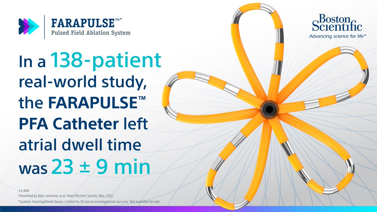 FARAPULSE™ PFA real-world procedural outcomes: Data from two German centers was shared at HRS on 138 AF patients that underwent PVI with the FARAPULSE™ PFA System. See the full study results HERE: bit.ly/3AKM2KT