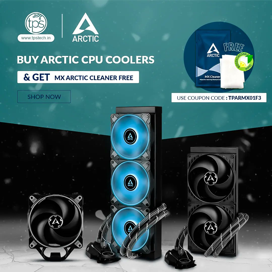 tpstechin's tweet photo. Get ARCTIC MX Cleaner absolutely free with any ARCTIC CPU Coolers. Limited time offer!! 
Shop Now: https://t.co/z3GTY1uhLO 
.
.
#freebie #arctic #dealoftheday #cpucooler #tpstech https://t.co/rfj8jDaCMy