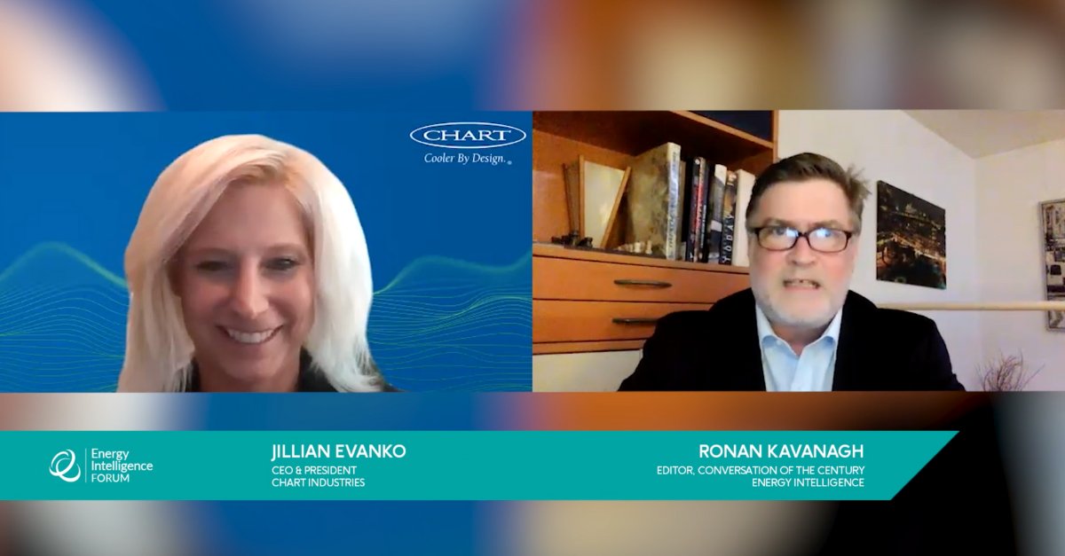 How are #energytransition solutions like hydrogen and carbon capture advancing hard-to-decarbonize sectors? <a href="/ChartInd/">Chart Industries</a> CEO Jillian Evanko discusses with Ronan Kavanagh bit.ly/3dUVL8F 
#ConversationOfTheCentury #netzero #decarbonize #hydrogen #carboncapture #ccus