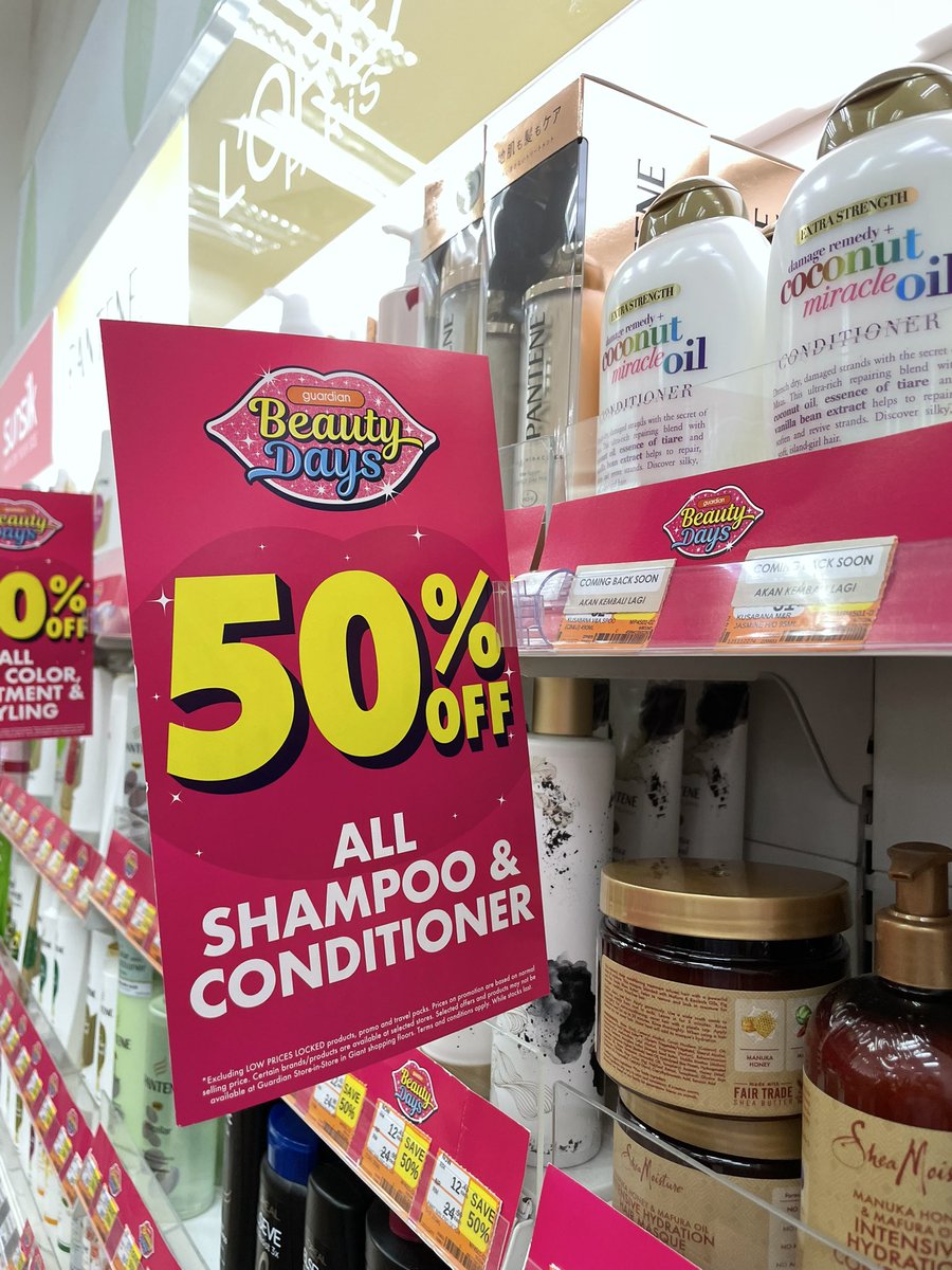 brgsjks's tweet photo. Yang ditunggu-tunggu akhirnya tiba. 50% off shampoo &amp; conditioner kat Guardian! Colour rambut ada 40% off. Sampai 31st August. Gooooo serbu! https://t.co/0hSOL0XYWa