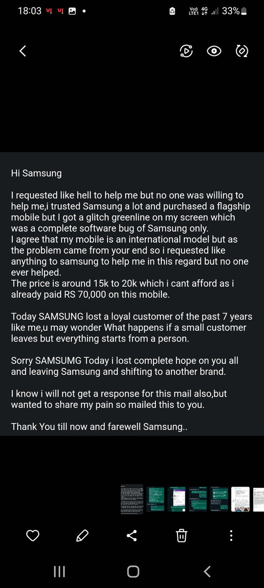 nadeemshaik1207's tweet photo. Hi Samsung Toady u lost a loyal customer of the past 7 years,Thankyou till know and bye bye #Samsung.
I completely lost hope @SamsungIndia @SamsungKorea @SamsungNewsIN #SamsungUnpacked https://t.co/g7mcis2Mn4