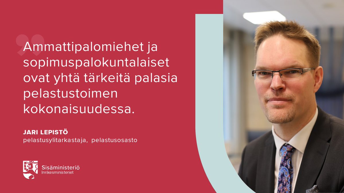 Sisaministerio's tweet photo. Suomessa sopimuspalokuntien hälytysosastoihin kuuluu n. 15 000 henkilöä. Sopimuspalokunnilla onkin suuri merkitys pelastustoimijoina, mikä korostuu etenkin harva-alueilla. 

Lue lisää: https://t.co/NcZE01KSaz

#pelastustoimi #sopimuspalokuntaviikko @jari_lepisto https://t.co/e5u1UwykMa