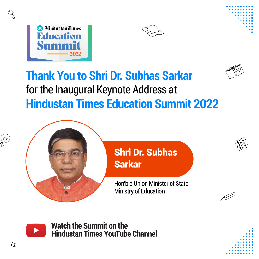 htschooltweets's tweet photo. 'Making India a global knowledge superpower should be our collective aim'

Our gratitude to Hon'ble MoS Shri @Drsubhassarkar for delivering the Inaugural Keynote Address at the first Hindustan Times Education Summit 2022!

Watch Summit - https://t.co/gAESDKE2Uy

#HTES #HTES2022 https://t.co/60vk0qN7n6