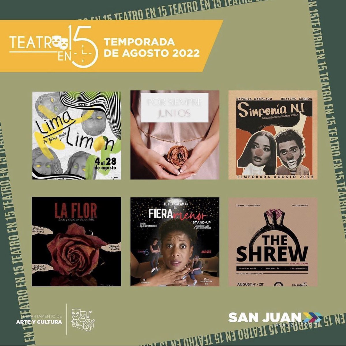 AntonioPR's tweet photo. Este fin de semana termina la temporada de Agosto en Teatro en 15, con estas maravillosas piezas que no te debes perder! 🤩 
Cada una cuesta $5! Estamos localizados en la Calle San Sebastián #111. 
¡En dos horas las ves todas! Mas detalles en instagram-búscanos como
@ teatroen15! https://t.co/oXJ46n6M2S