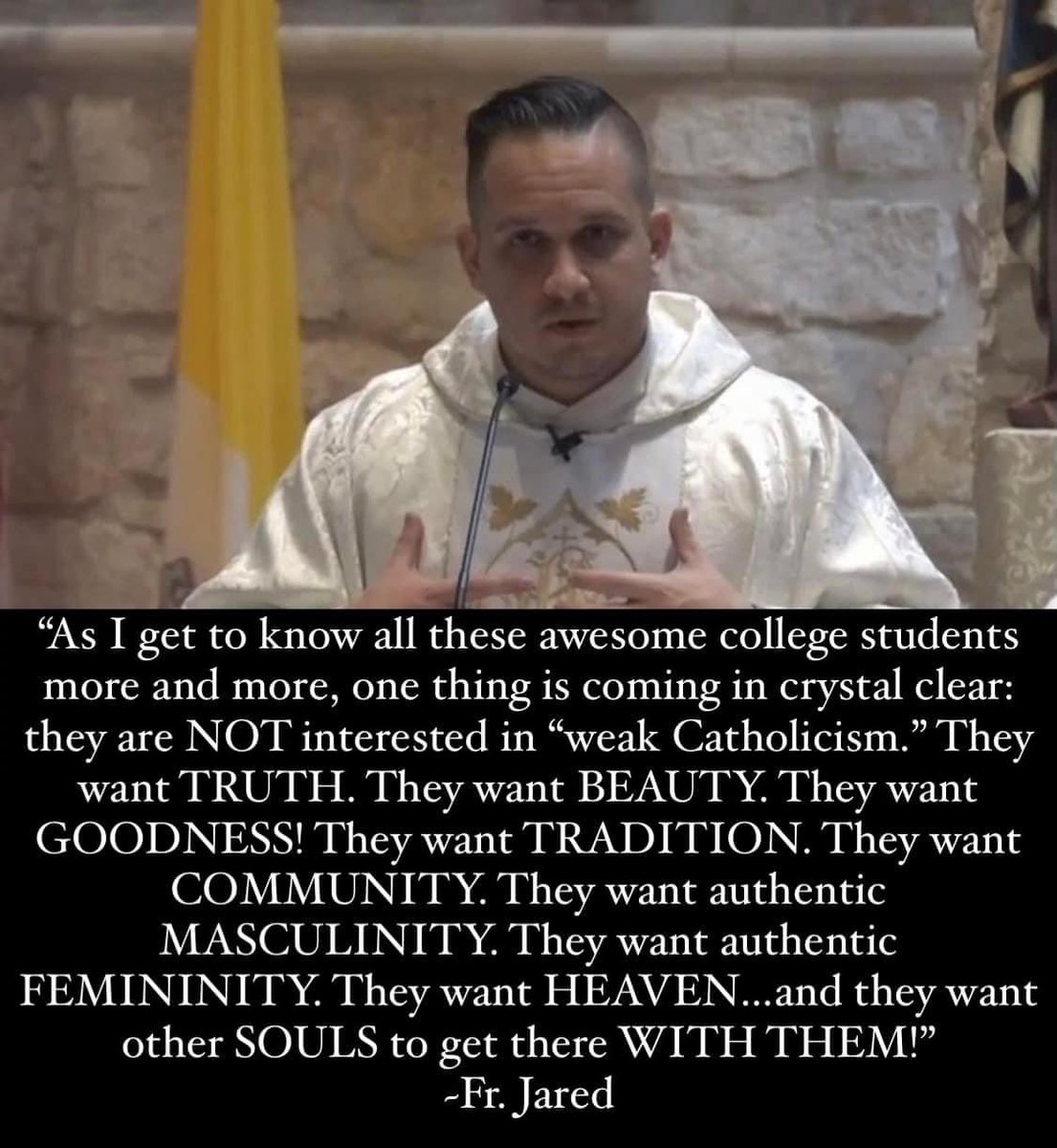 Fr Jared speaks critical Truth for our time. I see the same hunger in young families who are fed up with a worldly , compromised Church. Let us renew the Bride of Christ in His Precious Blood, let us guard the Deposit of Faith Jesus died to reveal to us. Let us feed His flock!