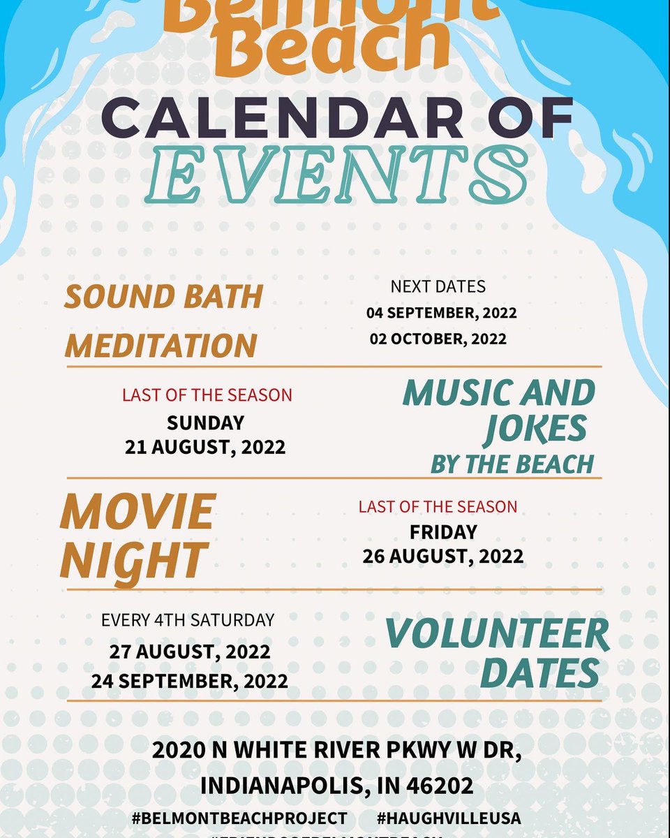 ebonythewriter's tweet photo. weโve got A LOT going on at Belmont Beach this weekend!
๐ฟ Movie Night Friday 8/26 showing Encanto and @inhumanities Waterways films
๐จ Beautification Volunteer Day on Saturday
#Haughville #Indianapolis https://t.co/WgVxdgdClR