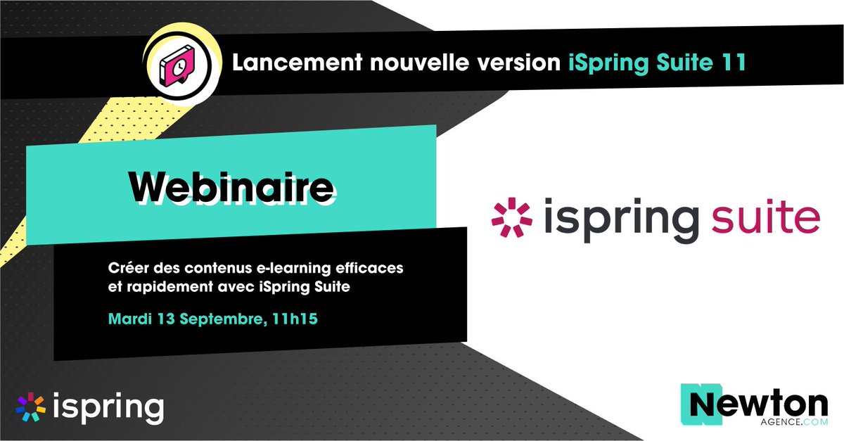 À l’occasion du lancement d’@iSpring_fr Suite 11, @Newton Agence anime un webinaire le mardi 13 septembre à 11h15 :
“Créer des contenus e-learning efficaces et rapidement avec iSpring Suite”

Pour s'inscrire👇
newtonagence.com/ispring/webina…