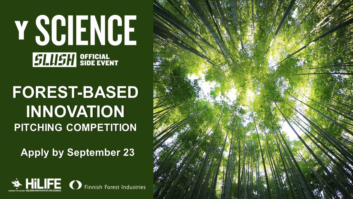 Are you a Finnish science-based startup or a pre-startup working on #wood or #forest #innovation?
Apply by 23.9 to be one of the finalists who will pitch on the stage of #YScience, an official side event of @SlushHQ 2022.

y-science.org/forest-based-i…

@metsateollisuus @ForestIndustry