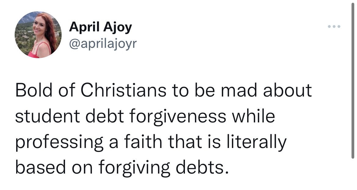 conservmillen's tweet photo. In Christianity, Jesus voluntarily paid the debt of sin we couldn’t pay. With student loans, the government is forcing people to pay for the debts of others. Hope this helps. https://t.co/N2VSMjwX1z