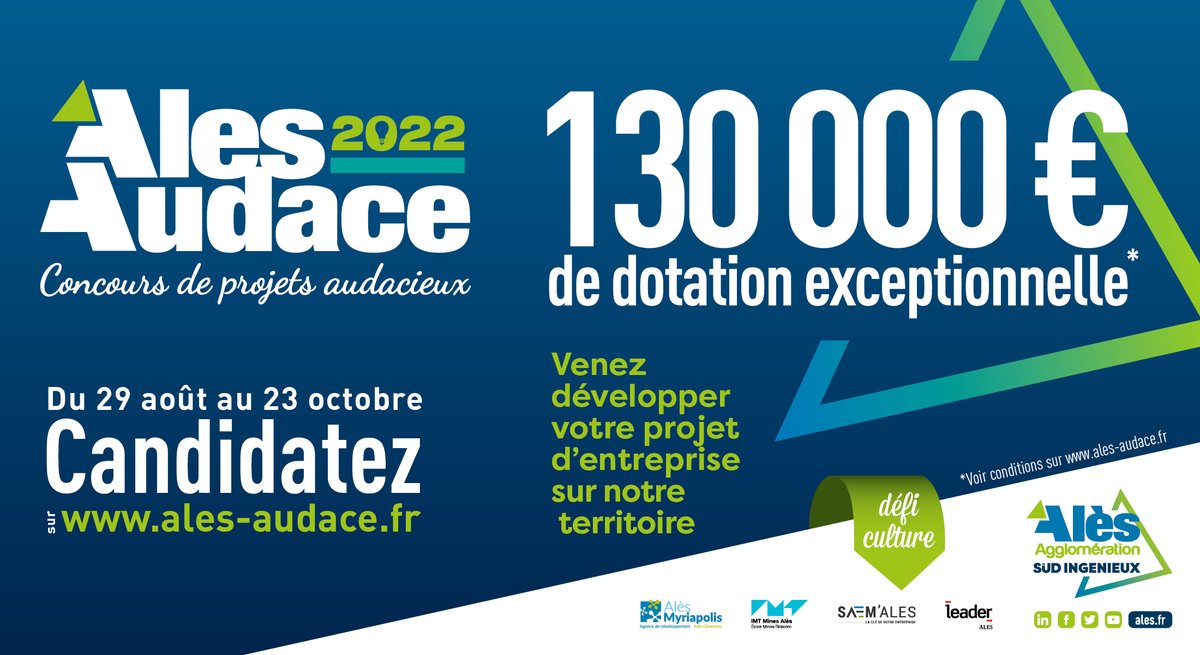 L'édition 2022 est lancée ! Candidatez à partir du 29 août jusqu'au 23 octobre en ligne ales-audace.fr