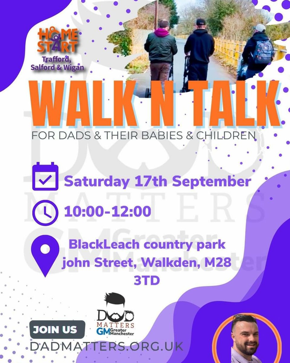 Calling all Dads! Our #dadmatters team are holding a walk n talk on the 17th of September. 
If you feel like a bit of an offload, a chat, or someone to listen to you, dad to dad, then why not join us? 
Please share!