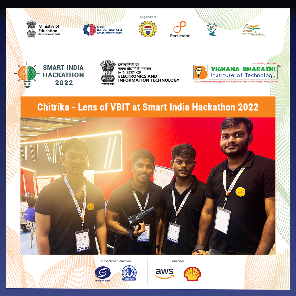 VBITHYD's tweet photo. Chitrika - Lens of VBIT capturing moments at Smart India Hackathon 2022
#VBIT #SmartIndiaHackathon #SIH #PM_ModiAtSIH #SIH2022 #PMO #PMOIndia #GrandFinale #SmartIndia #SIHSoftwareEdition #SoftwareEdition #SmartIndiaHackathon2022 #AICTE #Persistent #PMO #PMOIndia #TeamChitrika https://t.co/XhVY1xfRlV