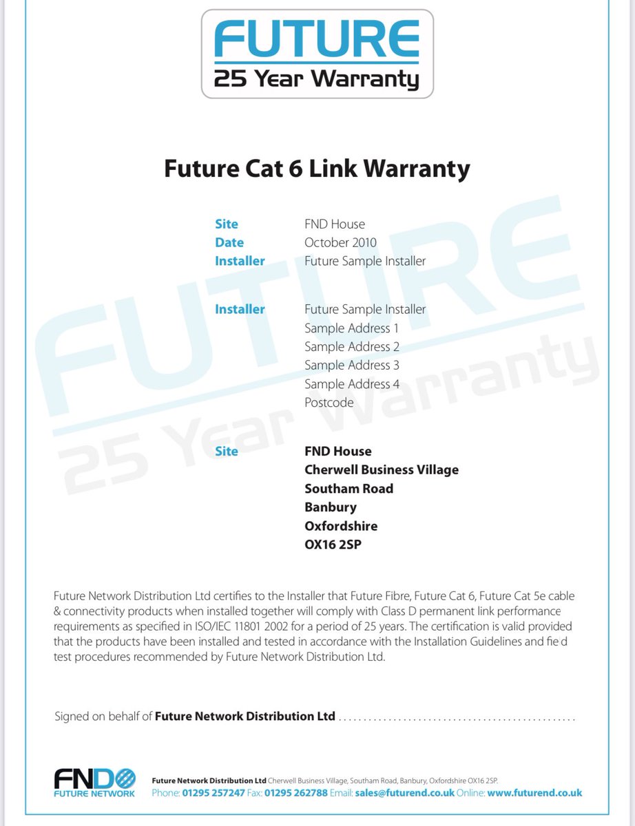 If you install data networks - try our FCS cabling solution. For more info contact <a href="/FndSales/">FND</a> on 01295257247 - ask about our 25 Year Warranty program