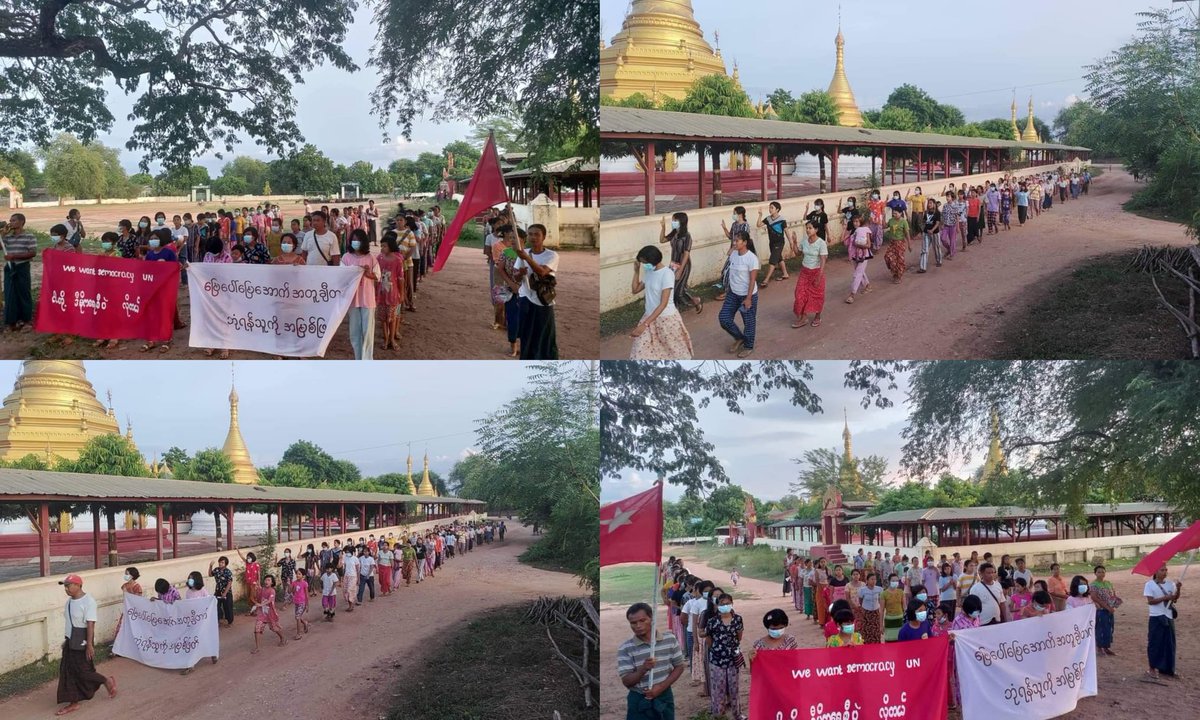 eushwan's tweet photo. Anti-coup revolutionary strike in a village from Sagaing's Yinmabin township.  #2022Aug25Coup #HelpMyanmarIDPs #WhatsHappeningInMyanmar https://t.co/hVsccriT1t