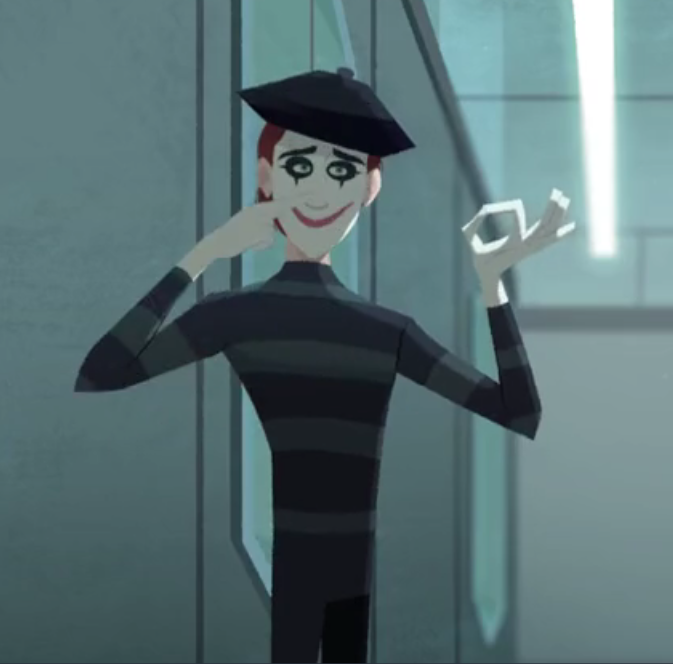 clownofthe_'s tweet photo. today's clown of the day is Mime Bomb from Carmen Sandiego! https://t.co/pod1ODTJly