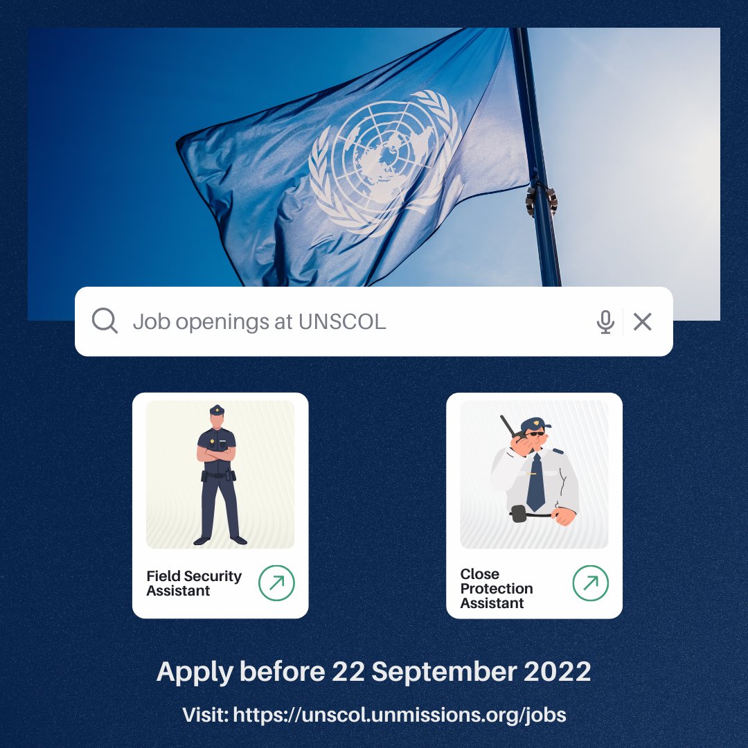 UNSCOL's tweet photo. 🚨Join our team! We are looking to recruit for the following vacancies:
🔷 CLOSE PROTECTION ASSISTANT, G5
🔷 FIELD SECURITY ASSISTANT, G6
📅Apply by: September 22
🔗https://t.co/EtBoH4zcmg
#UNCareers #UNJobs #SecurityOfficer #ProtectionOfficer #Lebanon #Beirut https://t.co/siKiqdCWXT