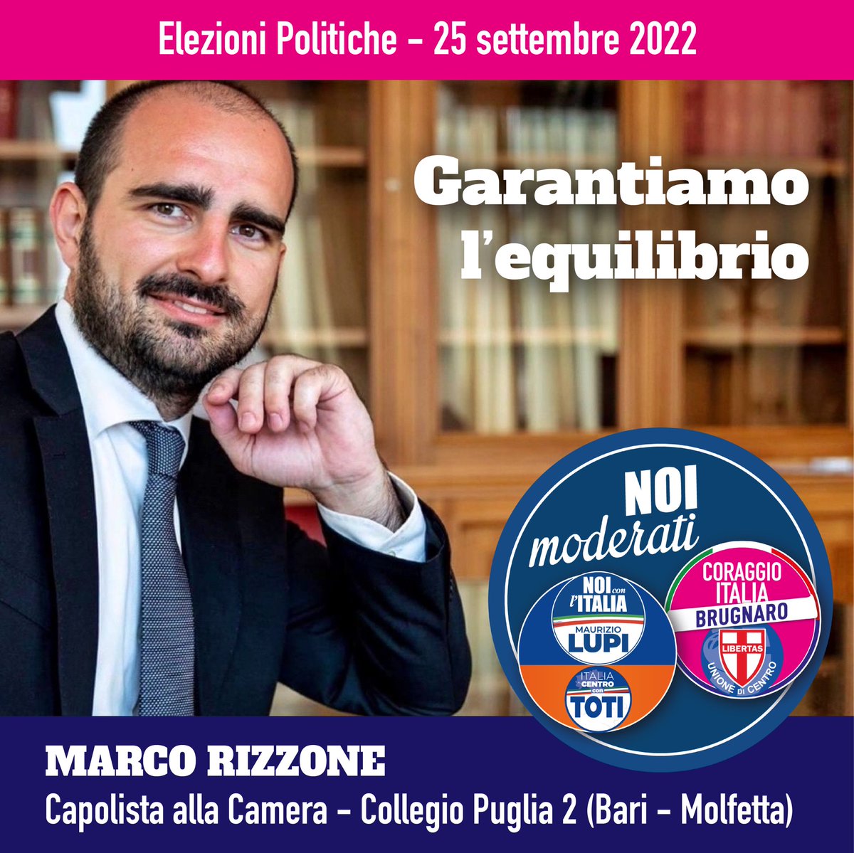 rizzonem's tweet photo. PRONTO ALLA SFIDA! 

Sarò #candidato capolista alla Camera dei Deputati per #NoiModerati nella bellissima #Puglia (collegio plurinominale P2 - #Bari - #Molfetta) https://t.co/rGZ4BlmLzr