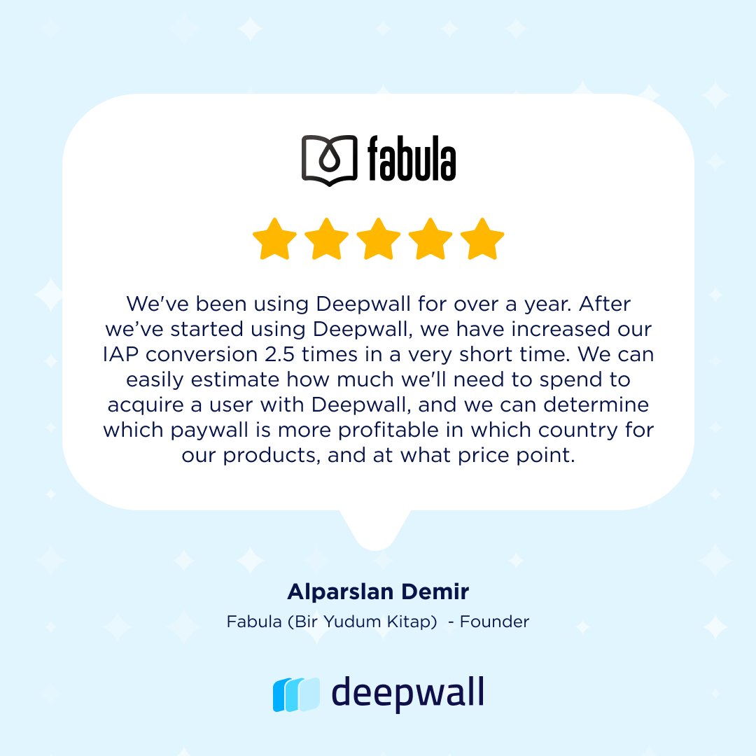 deepwallcom's tweet photo. Our success grows with our customers. ⭐️
Start using #Deepwall to grow your business’ conversion rate and boost all in-app purchases worldwide! https://t.co/tTQu9VSW6f
#ConversionRate #InApp @biryudumkitapp https://t.co/qqaVtEGEfd